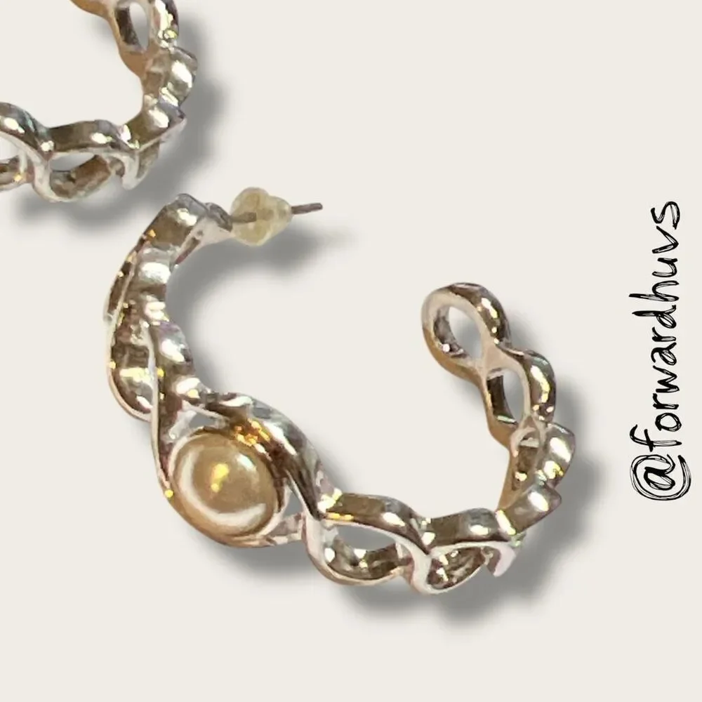 Bundle Sale 3 for $15 | Silver Tone Hoop Earrings with Faux Pearl